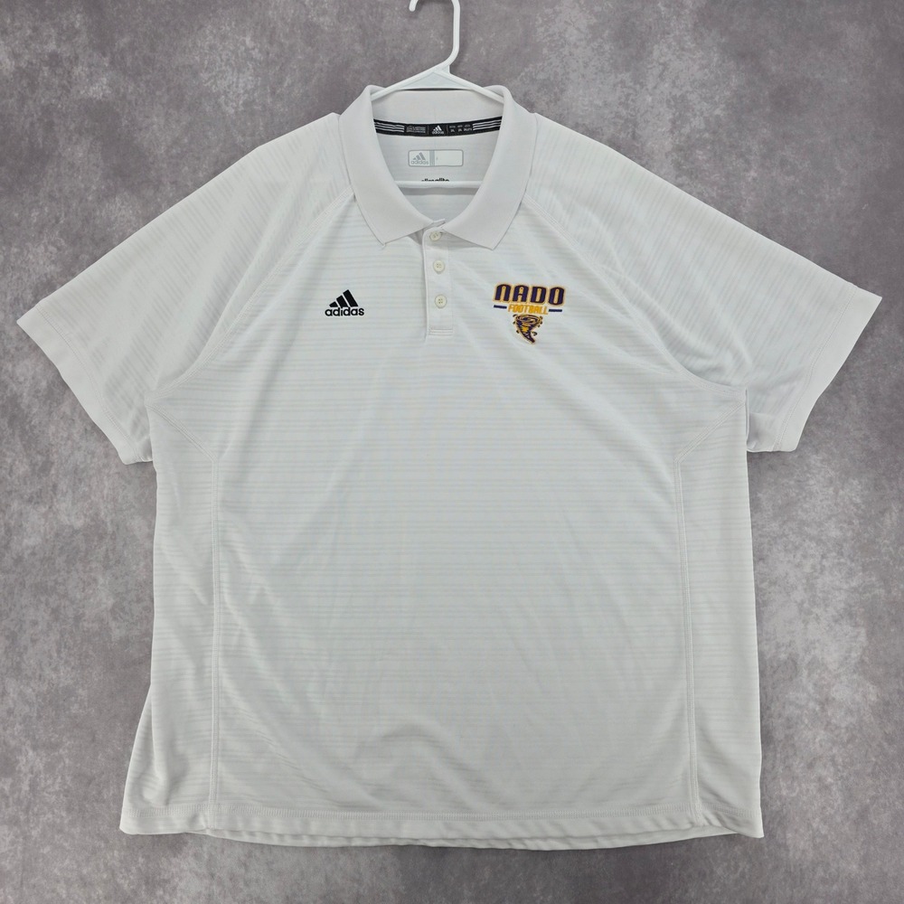 Adidas Golf Polo Shirt Nado Football Mens 2XL White Short Sleeve Performance